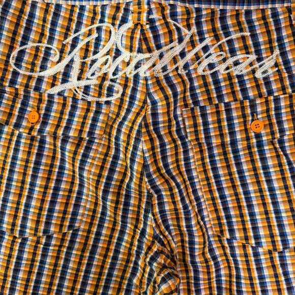 Rocawear Plaid Seersucker Shorts 38 Orange Navy Hip Hop Streetwear Y2K - Picture 3 of 8